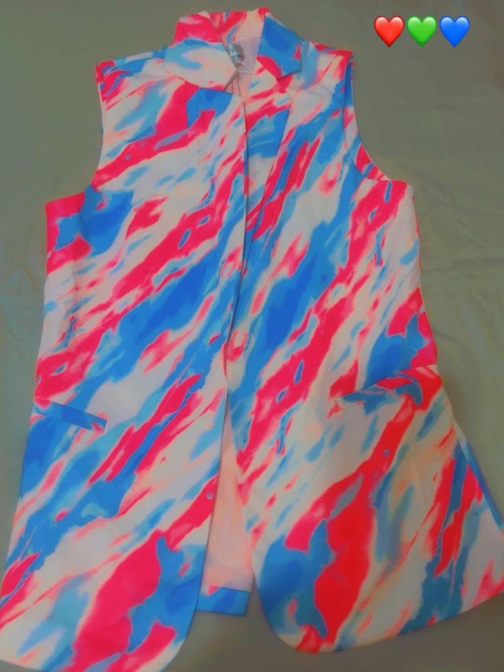 Sleeveless Printed Blazer Vest in Pink, Blue & White